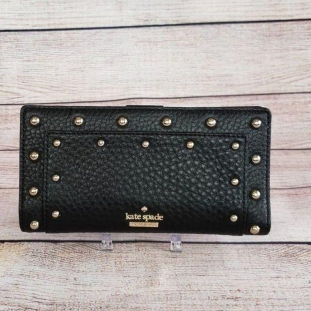 Kate Spade New York Carlin St Studded Embelished Stacey Pebbled Leather Wallet - Picture 3 of 6